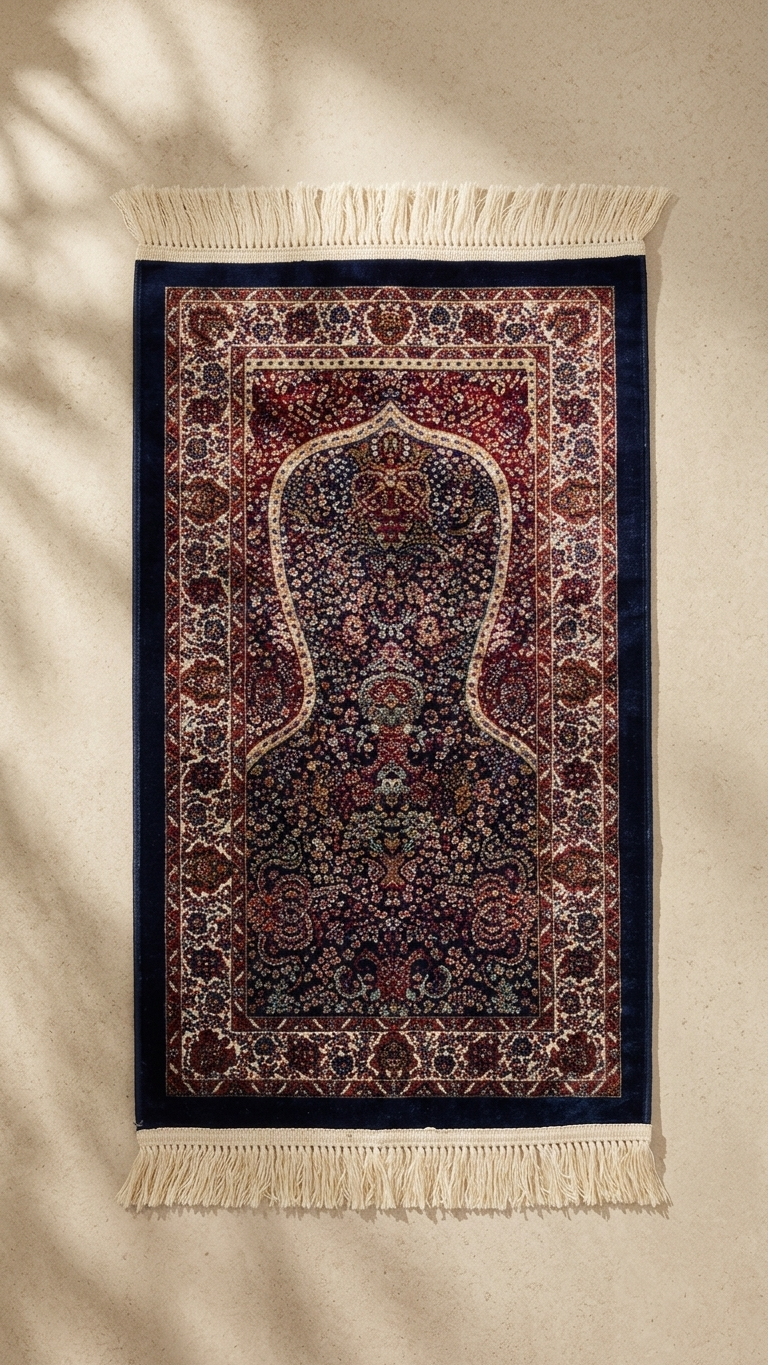 Royal Mihrab Silk-Blend Janamaz – Luxury Polyester Silk Islamic Prayer Rug in 5 Colours (110 x 70 cm)