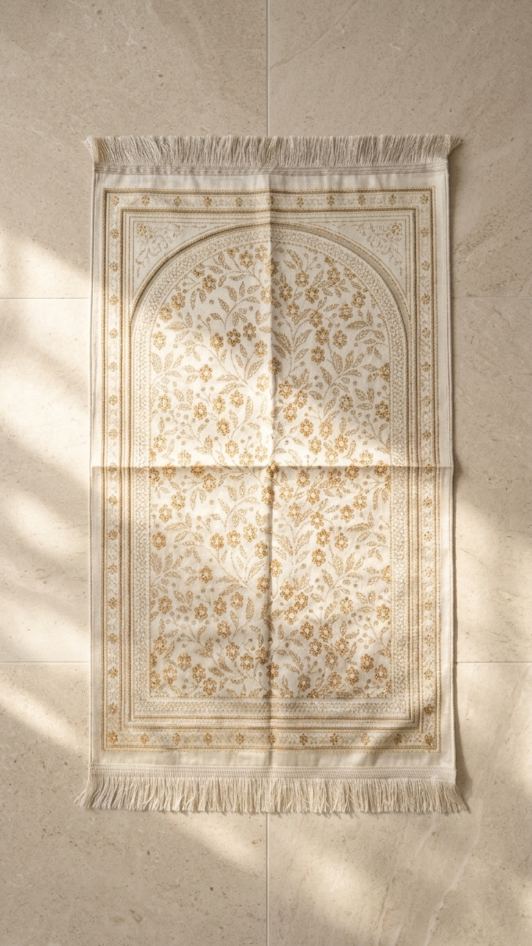 Janamaz Prayer Mat – Lightweight Silk-Blend Floral Islamic Prayer Rug (70 x 110 cm)
