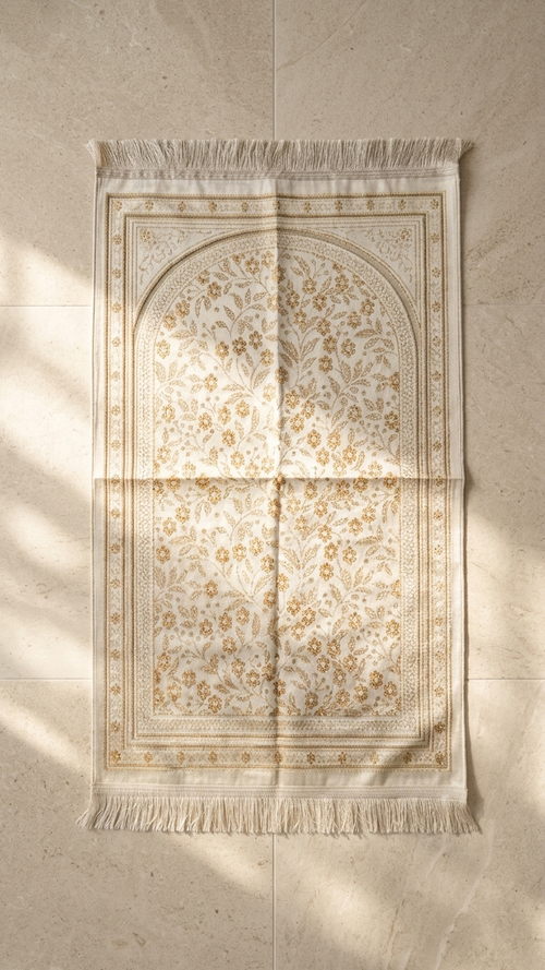 Janamaz Prayer Mat – Lightweight Silk-Blend Floral Islamic Prayer Rug (70 x 110 cm)