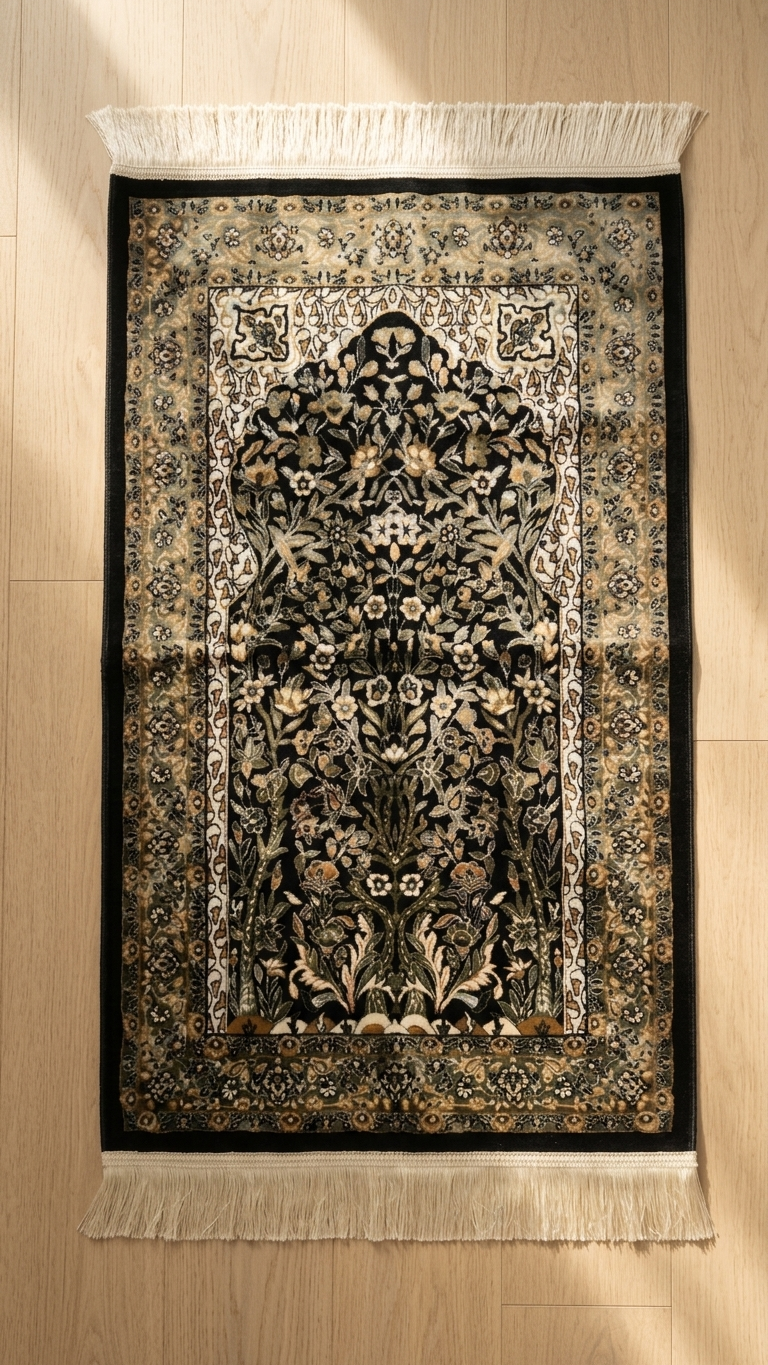 Royal Mihrab Janamaz – Viscose Acrylic Blend Ornate Floral Islamic Prayer Rug (70 x 110 cm)