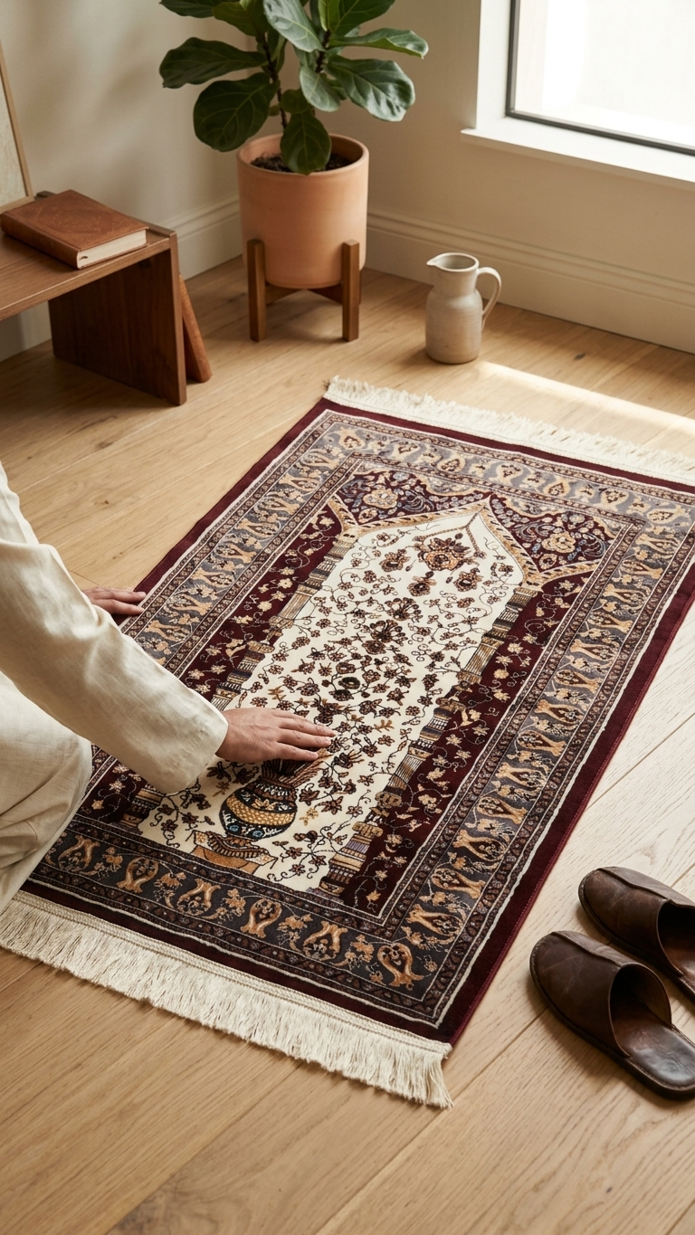 Janamaz Prayer Mat - Premium Velvet Islamic Prayer Rug (70 x 110 cm)