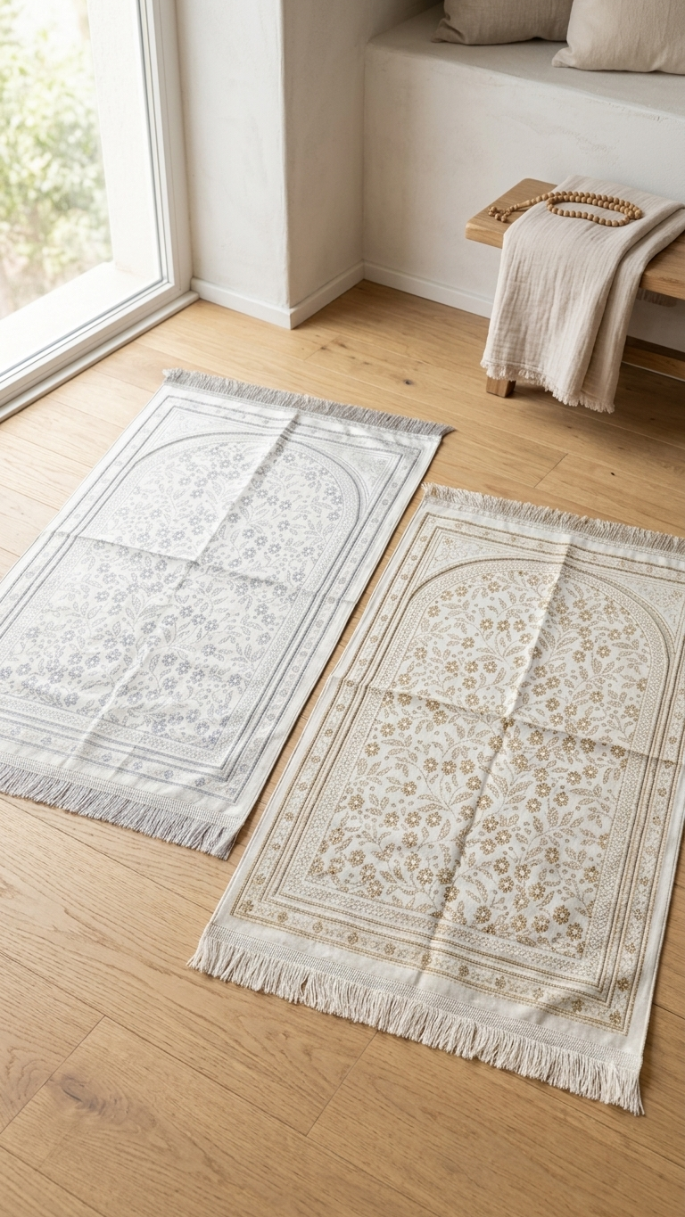 Janamaz Prayer Mat – Lightweight Silk-Blend Floral Islamic Prayer Rug (70 x 110 cm)