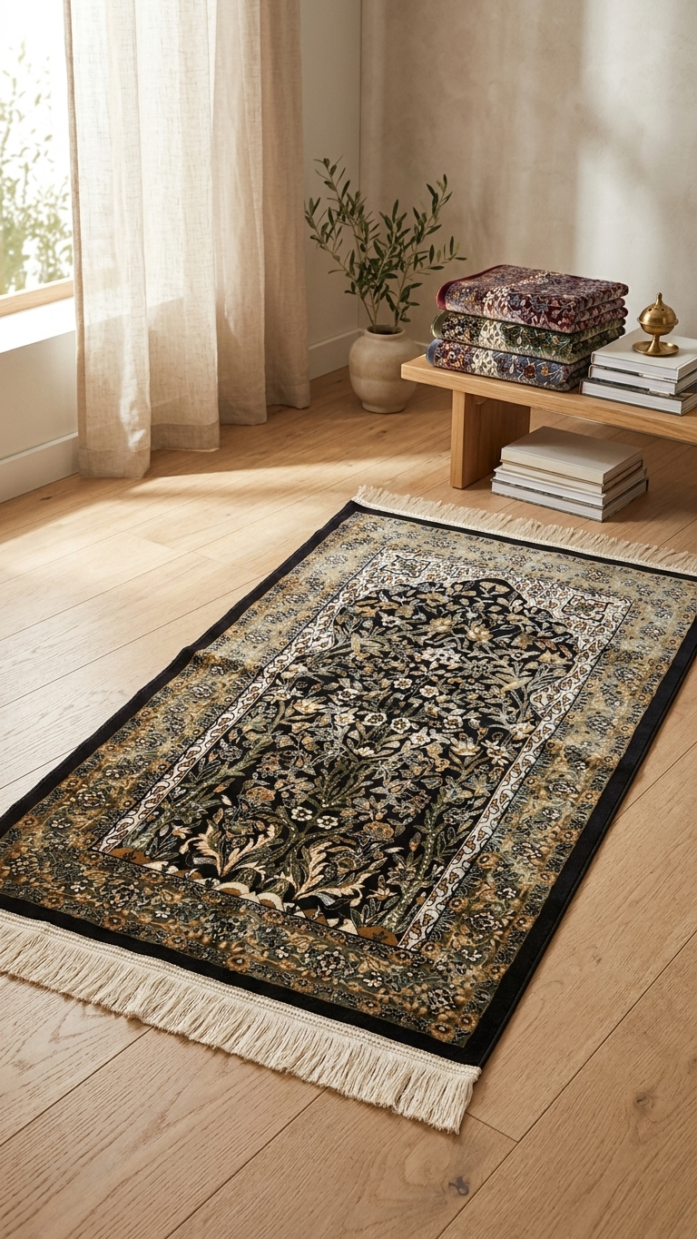 Royal Mihrab Janamaz – Viscose Acrylic Blend Ornate Floral Islamic Prayer Rug (70 x 110 cm)