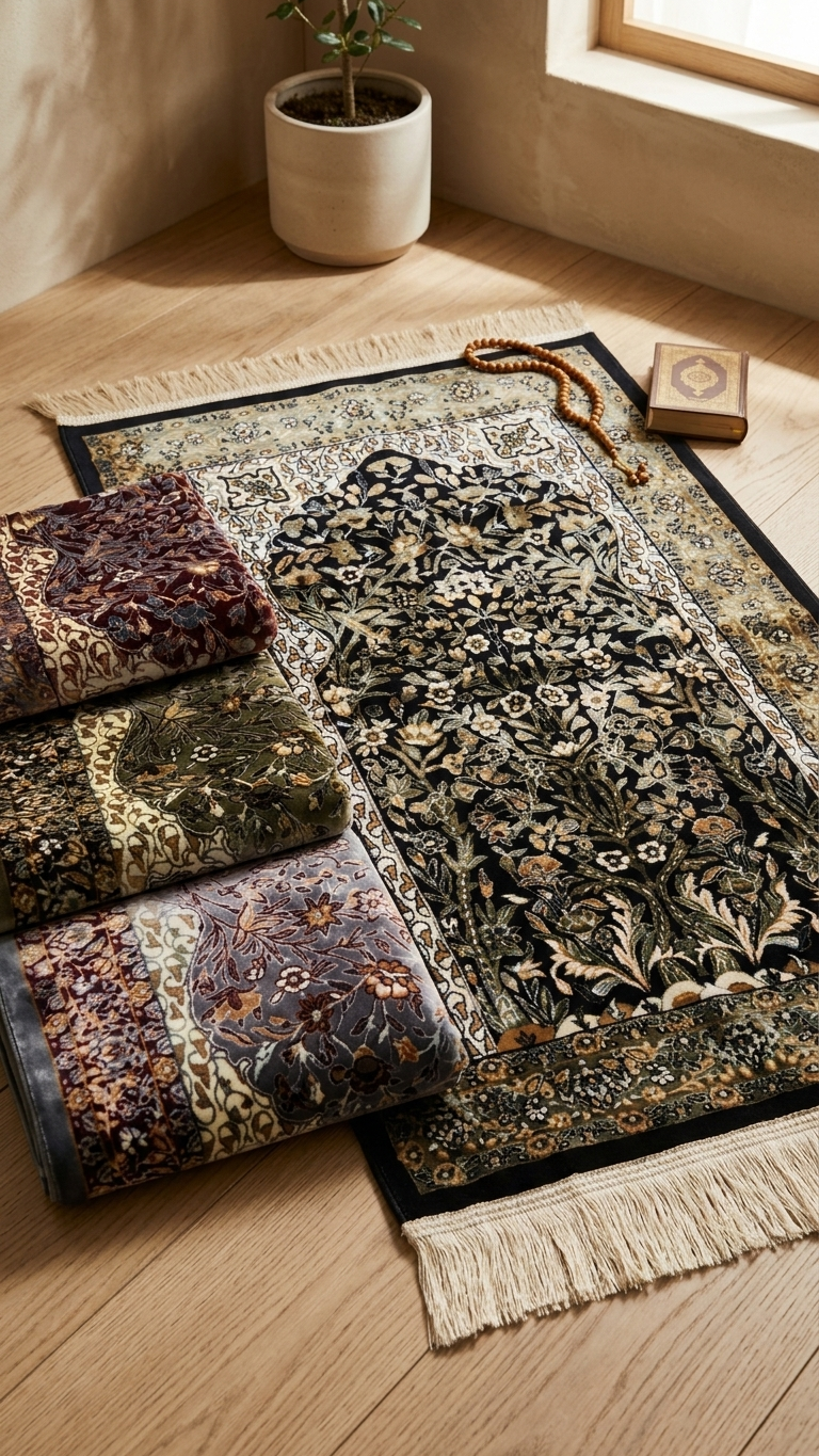 Royal Mihrab Janamaz – Viscose Acrylic Blend Ornate Floral Islamic Prayer Rug (70 x 110 cm)