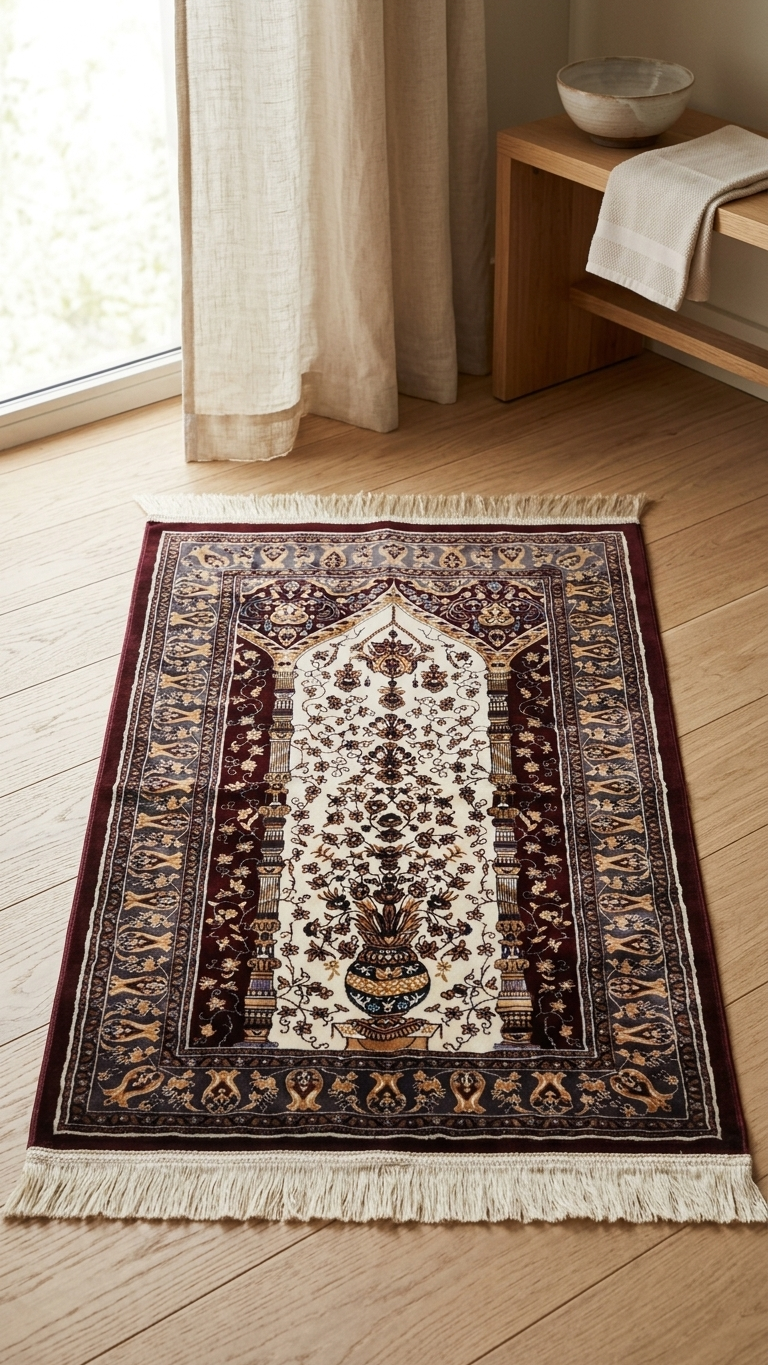 Janamaz Prayer Mat - Premium Velvet Islamic Prayer Rug (70 x 110 cm)