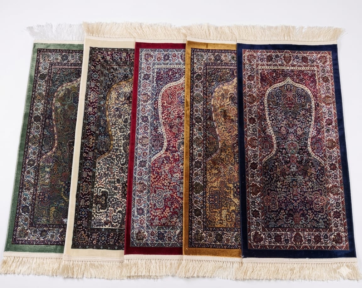 Royal Mihrab Silk-Blend Janamaz – Luxury Polyester Silk Islamic Prayer Rug in 5 Colours (110 x 70 cm)